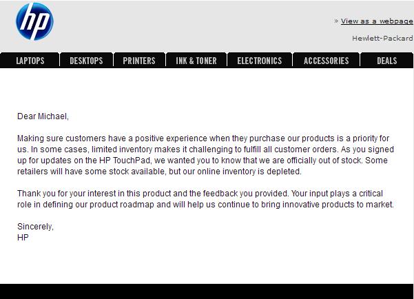 Hp.com touchpad inventory
