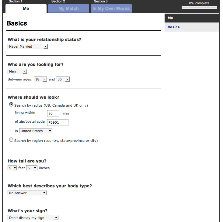 online dating questionnaire