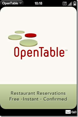 Palm Pre App Catalog. 30 apps in 30 Days. Day 13: Open Table