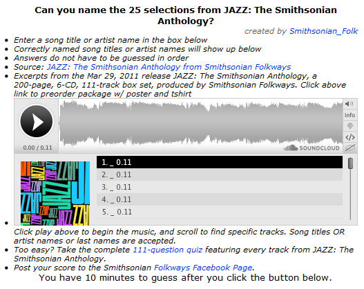 Music Diary Notes: The Smithsonian Institute Challenges You to Test Your Jazz Knowledge