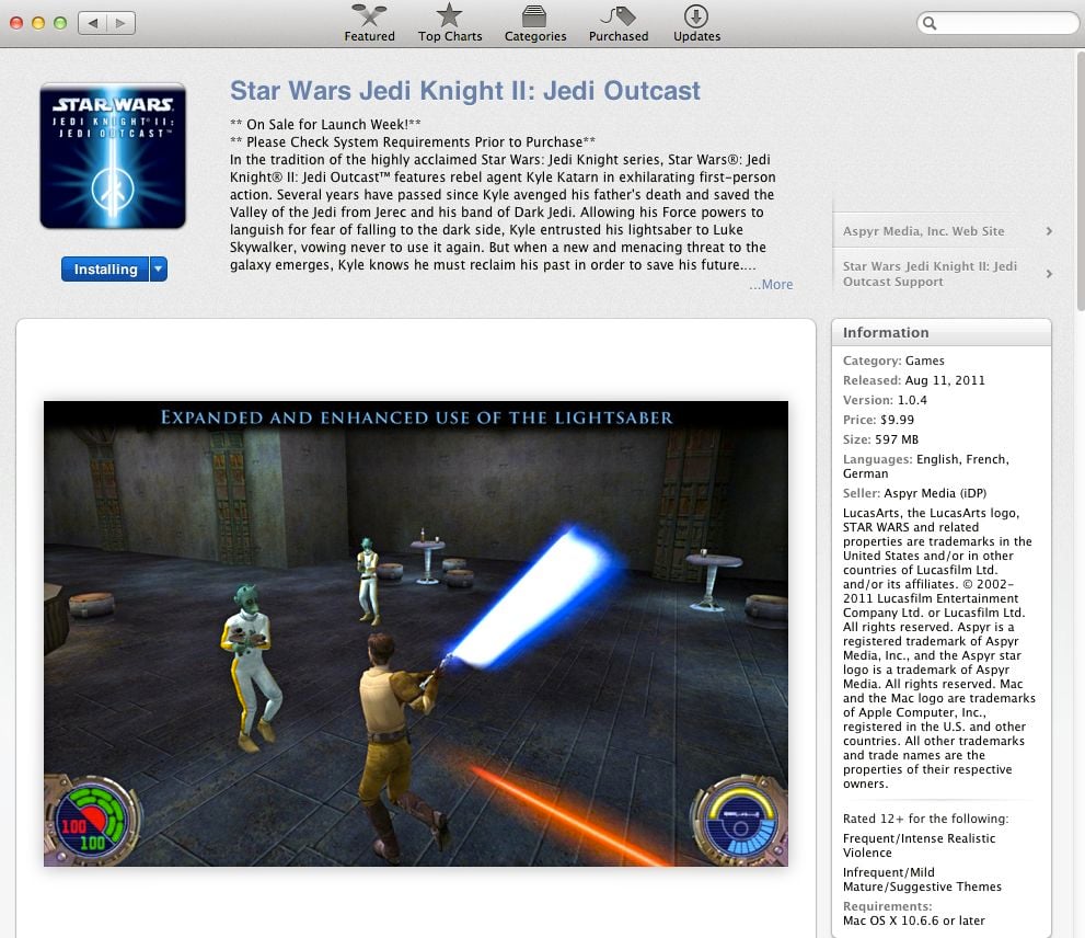 Gear Games News: Star Wars Jedi Knight II Comes to the Mac App Store