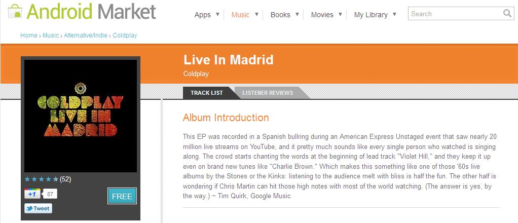 Music Diary Deal: Coldplay Live in Madrid EP FREE on Google Music