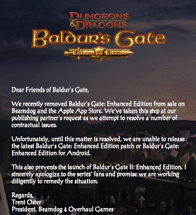 Baldur's Gate Removed from App Store