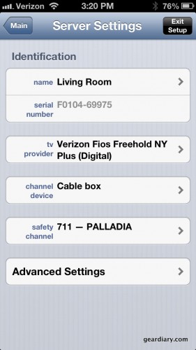 The settings page on the iPhone app