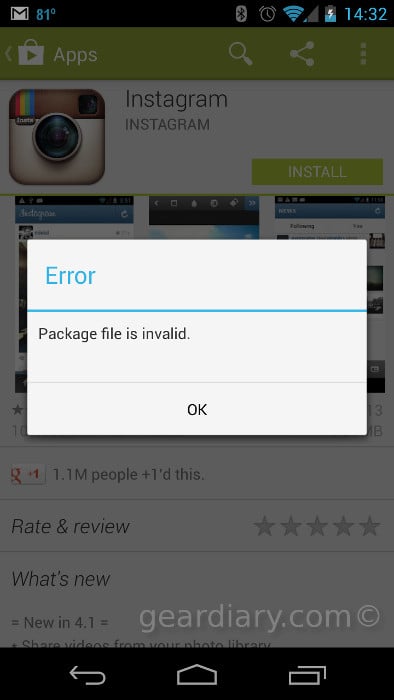 Instagram for Android 4.1 Update Says Package File Invalid