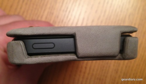 A top view of the case, showing the latch that holds the case closed.