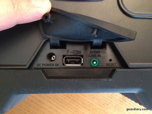 Closeup of the ports under the rubber flap on the back of the G-Boom.