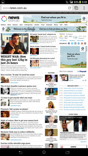 Desktop site displayed in Chrome on the Sony Xperia Z Ultra