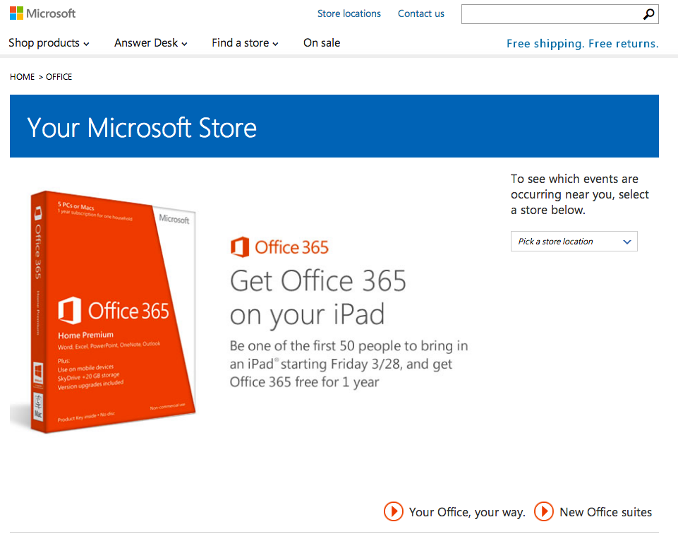 Microsoft Stores Offer Free Office 365 Suite to iPad Hugging Visitors Friday 3/28/14
