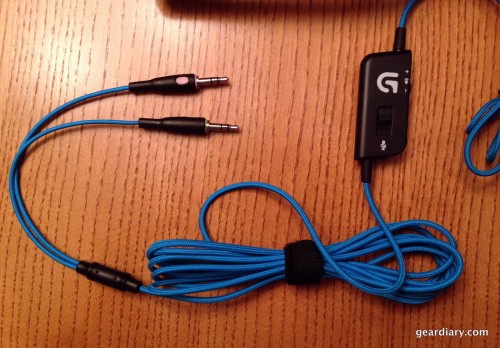 The Logitech G430's in-line controls and 3.5mm connectors.