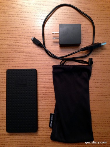 Everything included with the Reservoir: The Reservoir, AC adapter, MicroUSB cable, and carrying pouch.