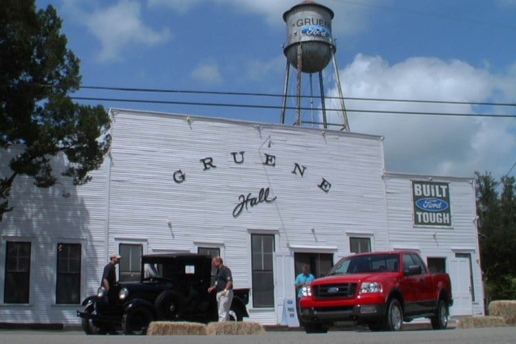Ford took over the town of Gruene, Texas then and now, even painting its logo on the water tower in 2003