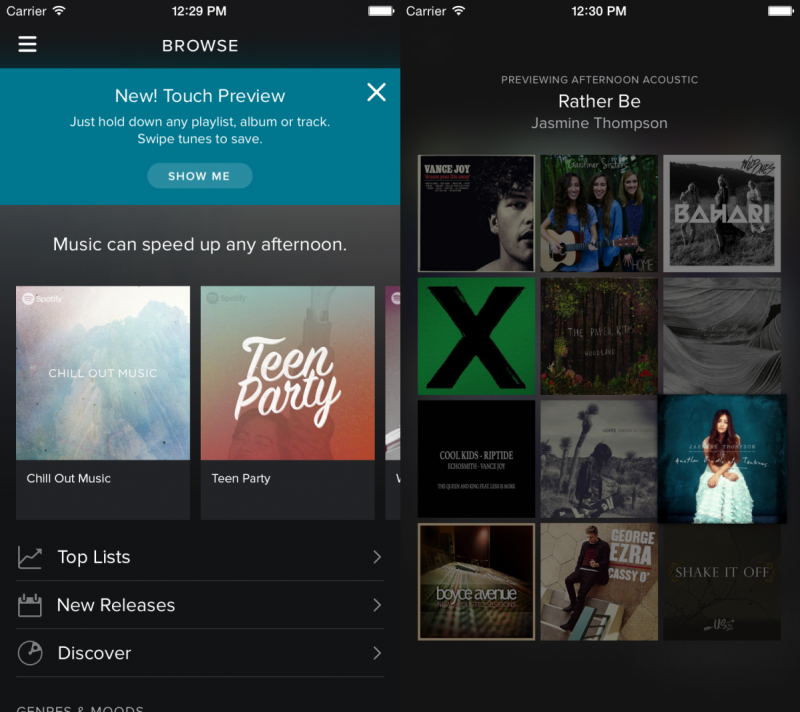 Spotify for iOS Adding Streamlined 'Touch Preview' Controls