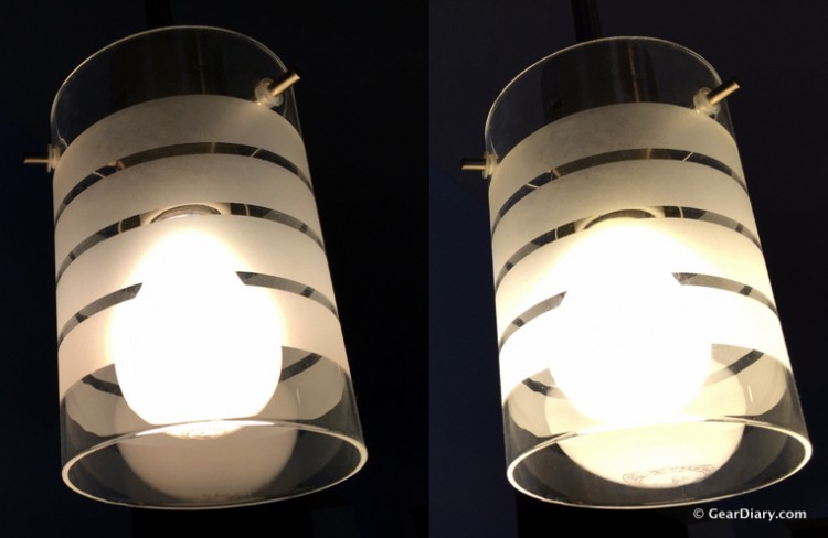 Comparison between 60W incandescent (left) and 6W LED (right).