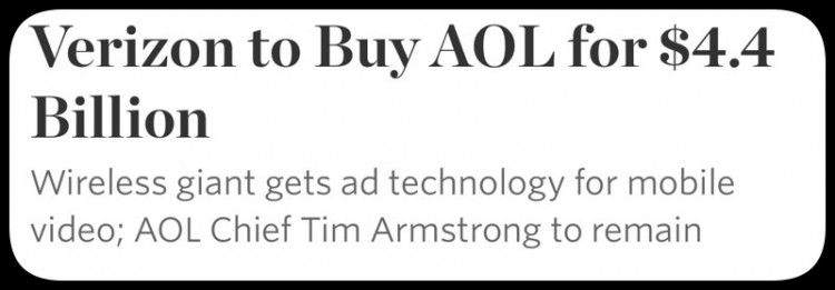 Verizon Communications Inc. Buying AOL Inc for 4.4 Billion In Cash