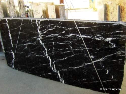 Photo of raw marble slab before production of cases.