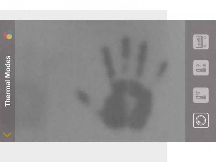 Monochrome image of handprint left on wall.
