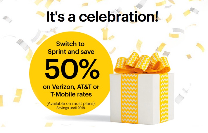 Sprint Celebrates With 50% Off Through 1/8/2018!