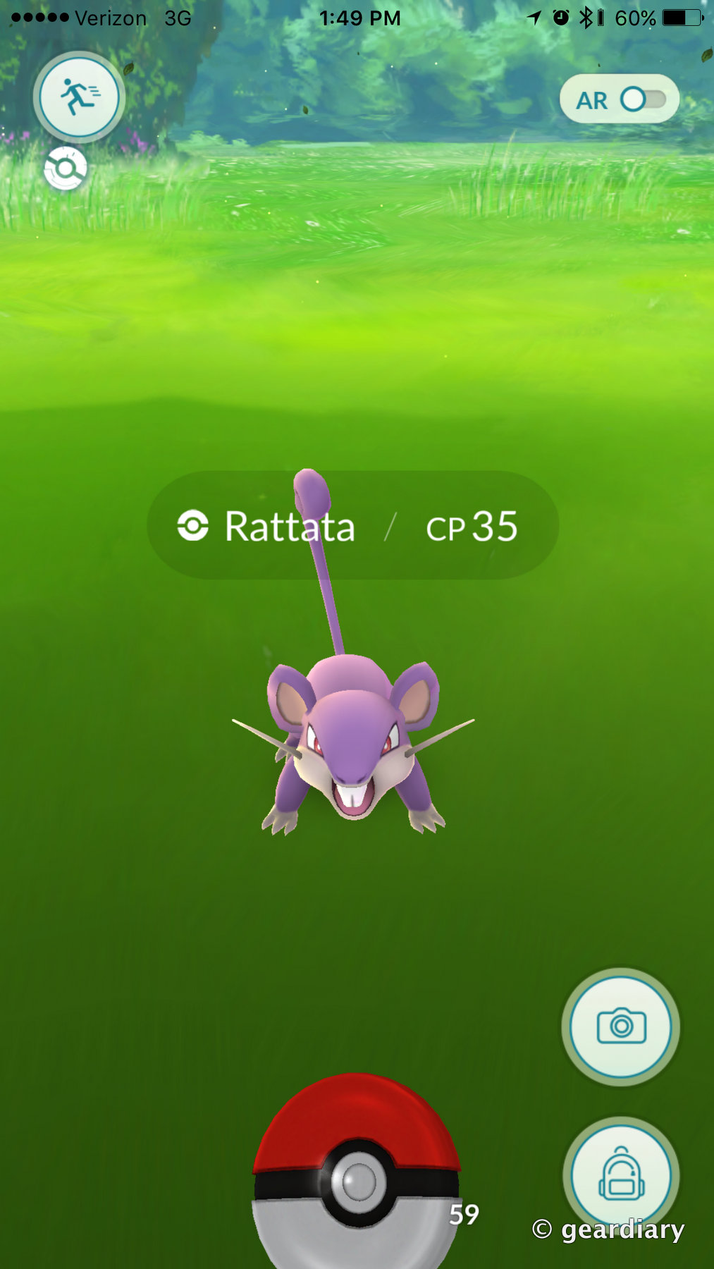 Imagem capturada da tela do jogo Pokémon GO, mostrando o Rattata