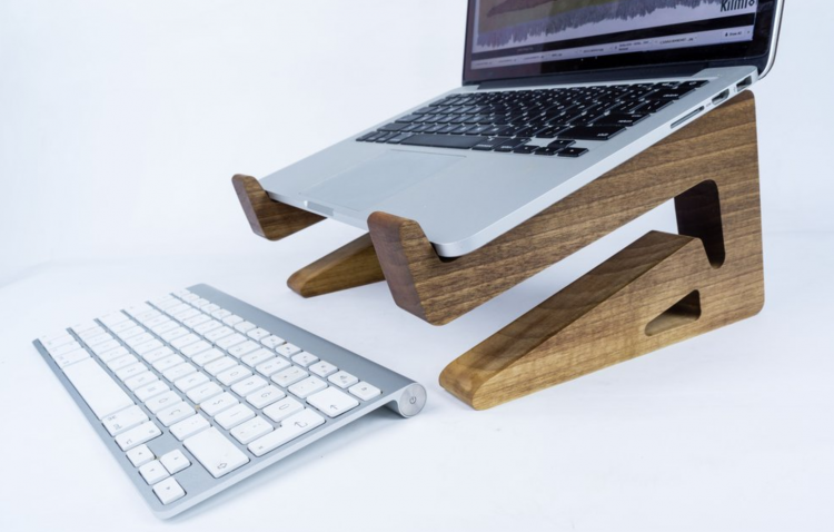Galen Leather Walnut Wood MacBook Stand: Elegant, Ergonomic, and Multi-Talented