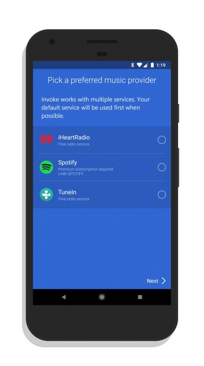 Music Service Options in Cortana on the Invoke