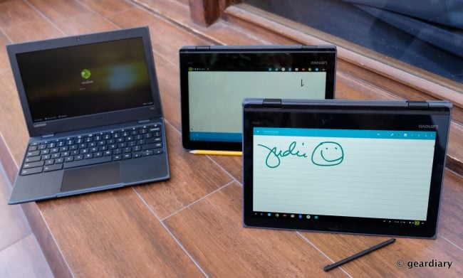 You Can Use a Pencil to Write on the Lenovo 300e Chromebook's Display
