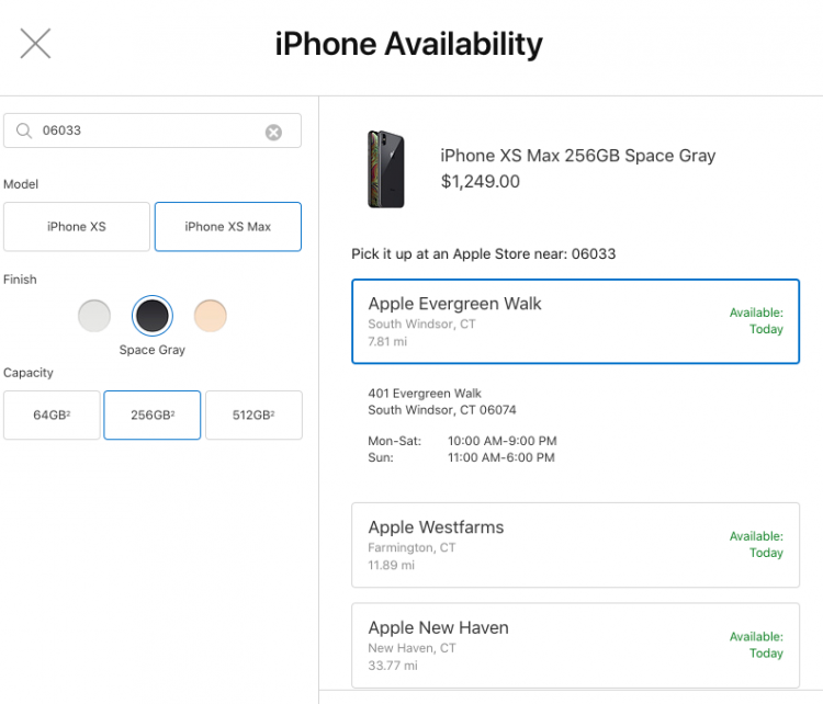 IPhone XS and XS Max Available for In-Store Pickup