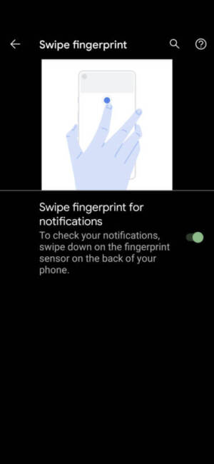 Swipe fingerprint on the Google Pixel 5