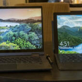 Lenovo Flex 5 14" 2-in-1 on the left; Microsoft Surface on the right.