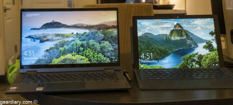 Lenovo Flex 5 14" 2-in-1 on the left; Microsoft Surface on the right.