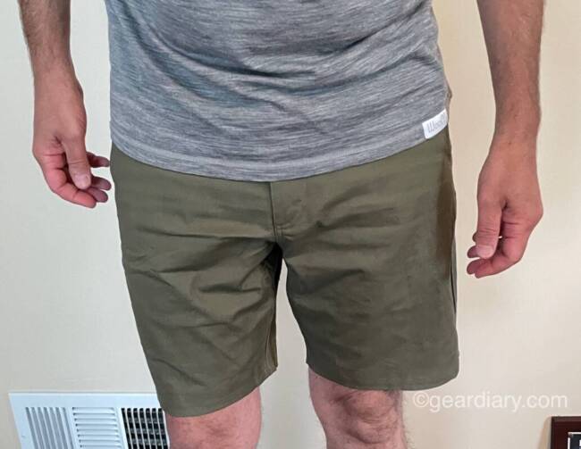 Dan wearing LIVSN Flex Canvas Shorts