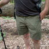 Wearing LIVSN Flex Canvas Shorts on a hike
