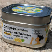 The front of the Caliper Swiftsticks Lemonade Flavored CBD Powder tin