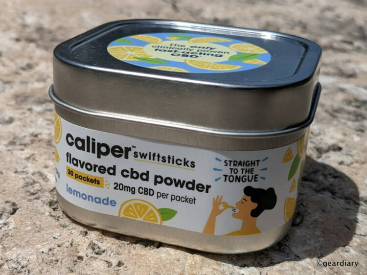 The front of the Caliper Swiftsticks Lemonade Flavored CBD Powder tin