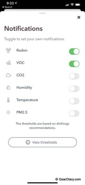 Airthings View Plus screenshot for setting notifications