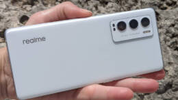The back of the realme GT Master Edition in White showing the rear camera array