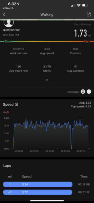 Stats given in the Amazfit PowerBuds Pro app for activty