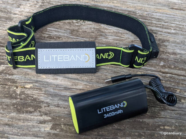 The elastic band on the back of the Liteband PRO 1000 Headlamp holds the battery pack.
