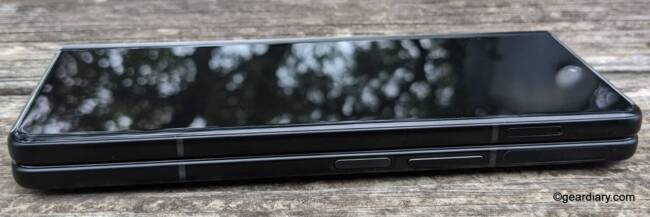 The right edges of the folded Samsung Galaxy Z Fold3.