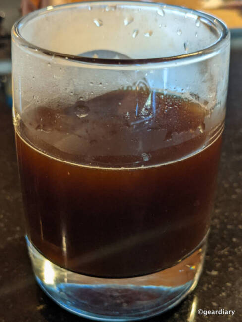 Fire Department Coffee Salted Caramel Bourbon in a clear glass. 