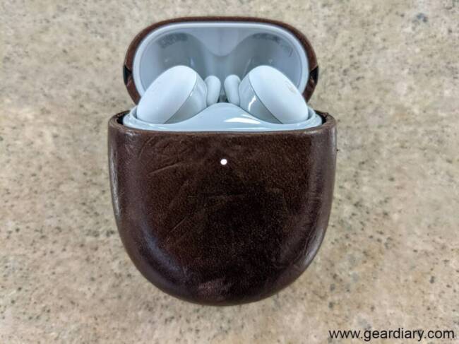 Nomad Rugged Case for Pixel Buds in brown Horween leather
