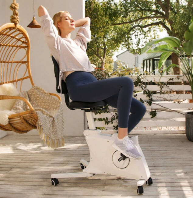 Woman sitting on the Flexispot Sit2Go 2-in-1 Fitness Chair