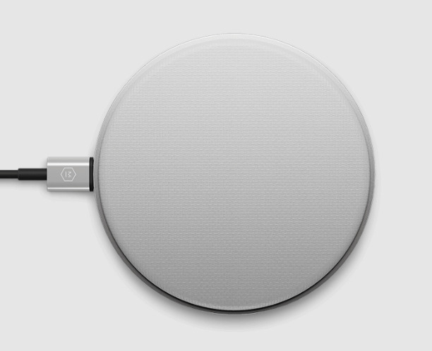 Master & Dynamic MC100 Wireless Charge Pad in Silver Aluminum with Grey Coated Canvas