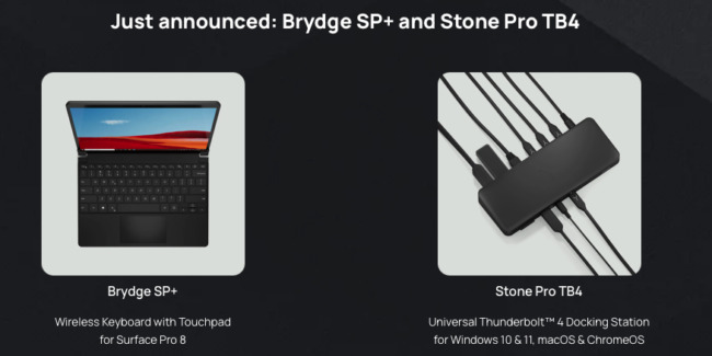 Brydge SP+ Wireless Keyboard with Touchpad for Surface Pro 8 and the Brydge Stone Pro TB4 Universal Docking Station
