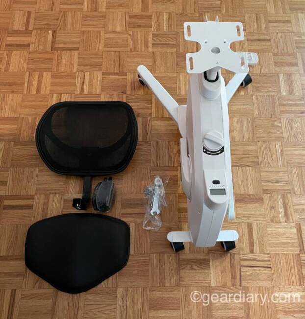 An unassembled Flexispot Sit2Go 2-in-1 Fitness Chair.