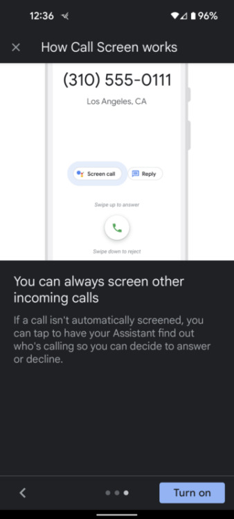 How the Call Screen setting works.