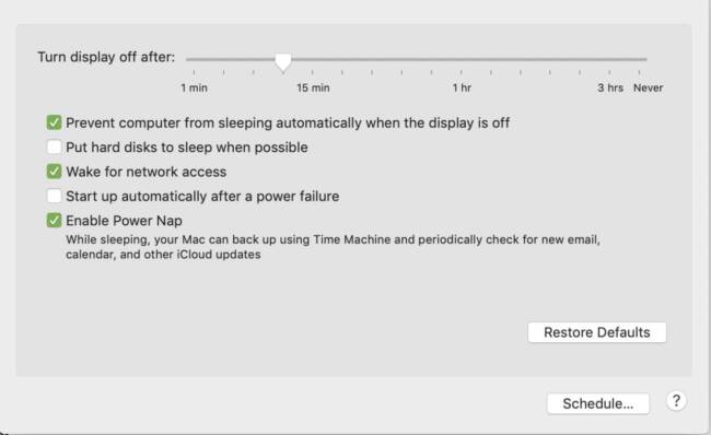 iMac power settings