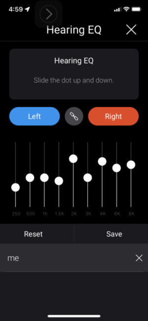 Olive Pro Audio Enhancing Earbuds Hearing EQ in the app.