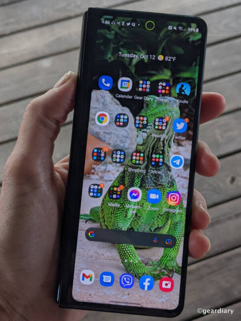 The Samsung Galaxy Z Fold3 with cover display turned on.