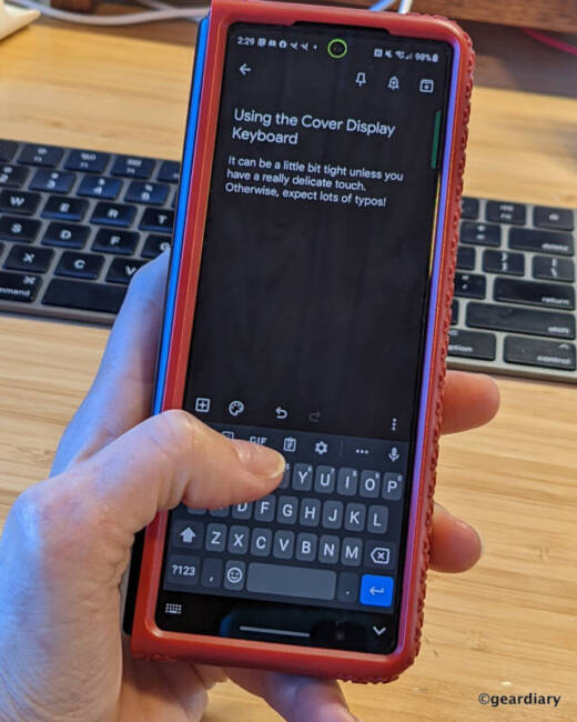 Using the Samsung Galaxy Z Fold 3 cover display keyboard with a bumper case